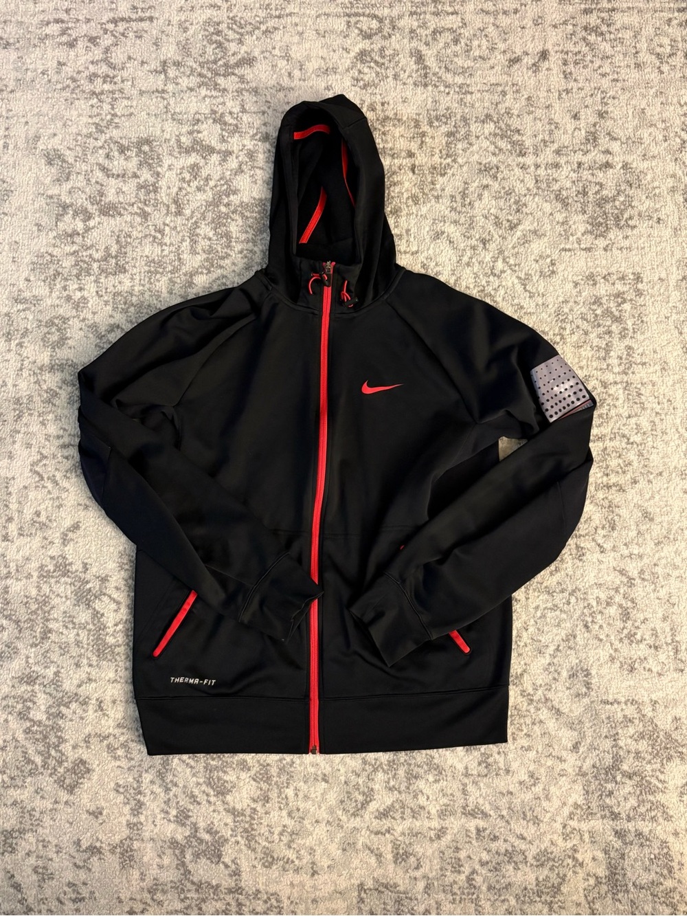 Men’s Medium Nike Therma-Fit Black & Red Track Jacket With Hoodie